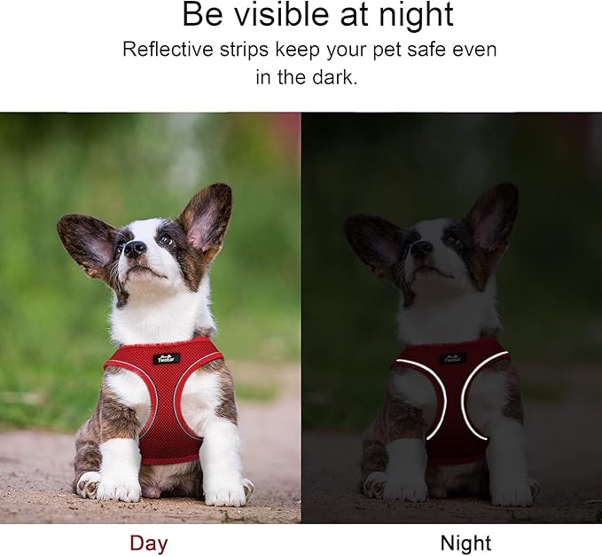TwoEar Dog Vest Harness Reflective, No-Pull Pet Harness Easy Control with Breathable Mesh, Soft Puppy Step-in Harness No-Choke for Outdoor Walking, Training for Medium Dogs(M, Red)…