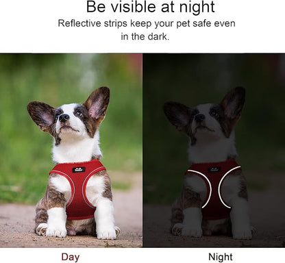 TwoEar Dog Vest Harness Reflective, No-Pull Pet Harness Easy Control with Breathable Mesh, Soft Puppy Step-in Harness No-Choke for Outdoor Walking, Training for Medium Dogs(M, Red)…