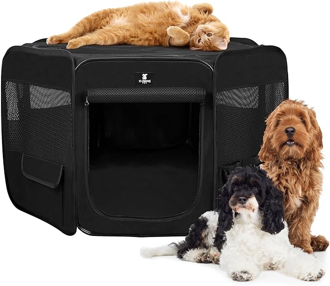 X-ZONE PET Dog Playpen Portable Pet Play Pens for Puppies, Cat, Rabbit, Chicks, Foldable Exercise Play Tent Kennel Crate, Indoor/Outdoor Travel Camping Black Medium