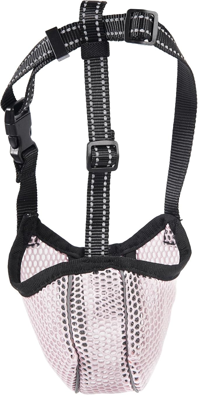Large Dog Muzzle, Muzzle for Large Dogs to Prevent Eating/Chewing/Biting, Breathable Reflective Adjustable Medium Dog Accessories Dog Muzzle (Pink, S)