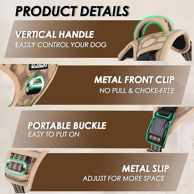 Lukovee No Pull Dog Harness, No Choke Adjustable Dog Harness with 2 Leash Clips and Easy Control Vertical Handle, Soft Padded Dog Vest for Medium and Large Dogs (Camouflage)