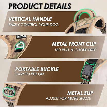 Lukovee No Pull Dog Harness, No Choke Adjustable Dog Harness with 2 Leash Clips and Easy Control Vertical Handle, Soft Padded Dog Vest for Medium and Large Dogs (Camouflage)