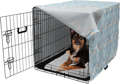 Lunarable Yellow and Blue Dog Crate Cover, Gentle Spring Inspired Flourish Motifs Feminine Bouquet, Easy to Use Pet Kennel Cover for Medium Large Dogs, 36 Inch, Blue Grey