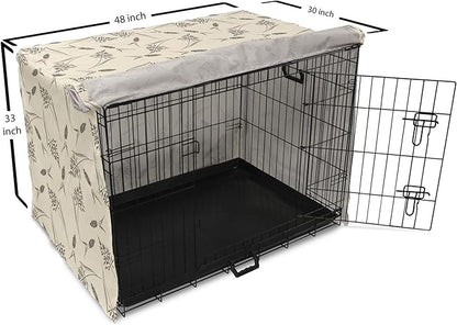 Ambesonne Boho Dog Crate Cover, Botanical Themed Delicate Pastel Pattern with Natural Field Herbs Print, Easy to Use Pet Kennel Cover for Medium Large Dogs, 48 Inch, Cream Charcoal