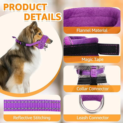SlowTon Soft Dog Muzzle, Adjustable Padded Nylon Muzzle for Large Medium Dogs Anti Chewing Barking Biting, Allow Dog Pant & Drink (Purple, M)