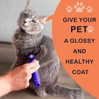 Pret & Lively Pet hair Dematting Tool, Tough Mats and Tangles, Undercoat Rake Comb, Dogs, Cats, Rabbits, & All Hairy Pets, Holiday Gift, Professional Grooming Brush For Deshedding, Extra Wide (Purple)