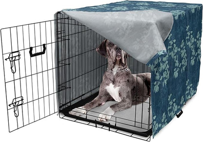 Lunarable Blue Floral Dog Crate Cover, Abstract Leaves and Outlines Rural Field Garden Foliage Art, Easy to Use Pet Kennel Cover for Medium Large Dogs, 48 Inch, Green Night