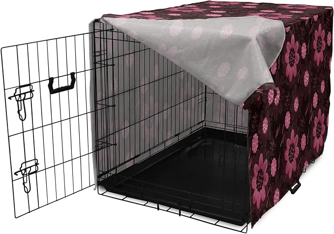 Lunarable Floral Dog Crate Cover, Botanical Theme Flowers Pattern Natural Art Abstract Blossoms, Easy to Use Pet Kennel Cover for Cats & Medium Dogs, 30 Inch, Charcoal Grey