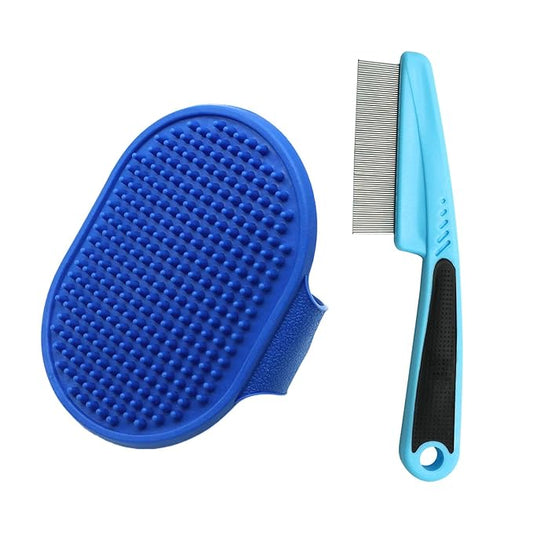 Dog Bath Brush,Cuteabc 2Pcs Cat Grooming Comb Set Included Scrub Brush for Dogs Bath and Pet Steel Combs,silicone pet brush，dog bath brush scrubber and Comb Multipurpose Tools for Cat Dogs Grooming