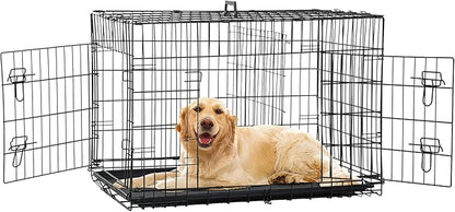 Furniture of America Yucca Metal Double Door Folding Wire Pet Crate with Divider, Removable Tray, and Handle for Outdoor and Indoor Medium Dog, 48-inch, Black