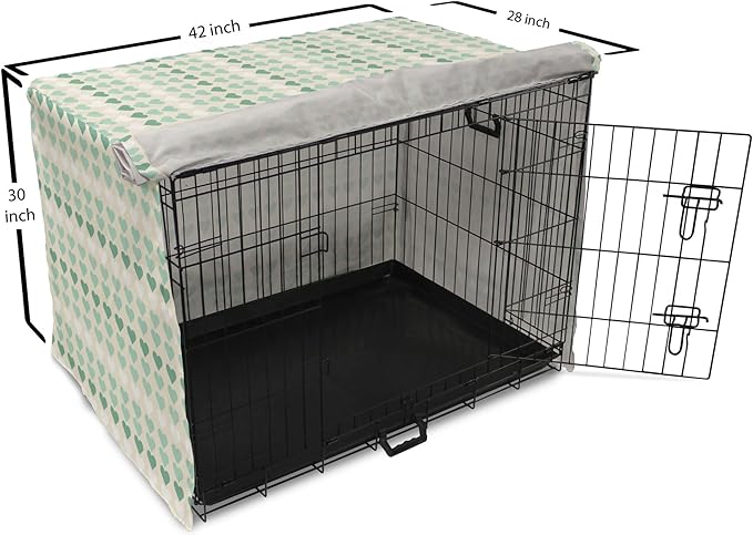 Lunarable Aquamarine Dog Crate Cover, Romantic Pattern with Heart Shapes in Rows, Easy to Use Pet Kennel Cover for Medium Large Dogs, 42 Inch, Champagne Laurel Green