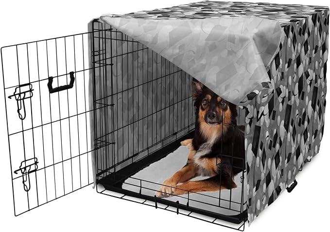 Lunarable Graduation Dog Crate Cover, Clutter of Mortarboard and Balloons in Greyscale Tones, Easy to Use Pet Kennel Cover for Medium Large Dogs, 36 Inch, Charcoal Grey Dimgray