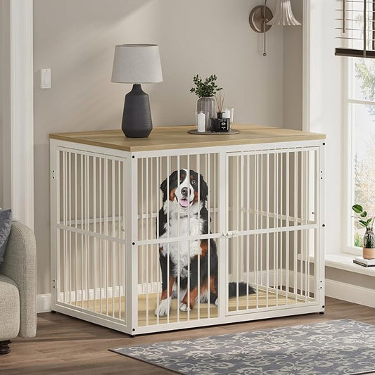 43'' Dog Crate Furniture with 3 Doors, XL Wooden Crate End Table, Heavy Duty Indoor Puppy Cage Kennel for Medium to Large Dogs, Multiple Units Can be Combined, Natural Beech