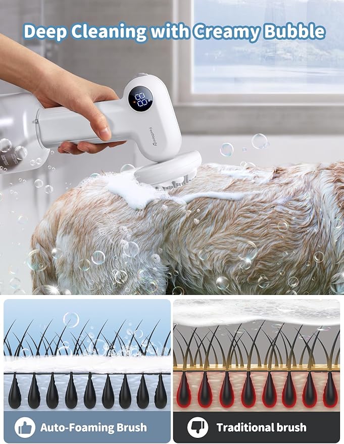 Automatic Foaming Soap Dog Bath Brush, Foaming Dispenser with Soft Silicone Massage Dog Shampoo Brush, One-Click Deep Cleaning Dog Washing Brush for Short and Long Haired Pet, White