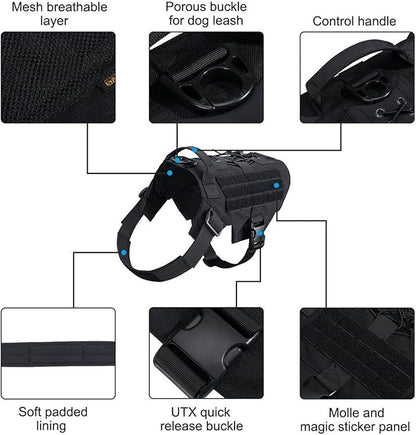 EXCELLENT ELITE SPANKER Dog Harness Tactical Military Dog Harness Adjustable No-Pull Dog Harness Training Hunting Dog Tactical Vest with Handle（BLK-L）
