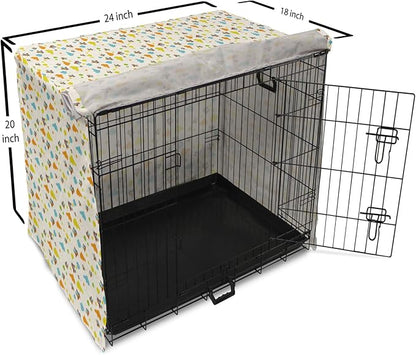 Lunarable Cartoon Dog Crate Cover, Flying Airplanes with a Style Fun Clouds in Colorful Design Artwork Print, Easy to Use Pet Kennel Cover for Cats & Medium Dogs, 24 Inch, Dark Orange and Blue