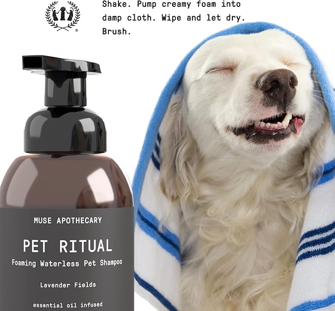 Muse Apothecary Pet Ritual Foaming Waterless Shampoo for Dogs, Waterless Dog Shampoo Foam, No Rinse Dog Shampoo, Waterless Dog Shampoo for Large Dogs - Essential Oils Infused, 11.5oz Lavender Fields