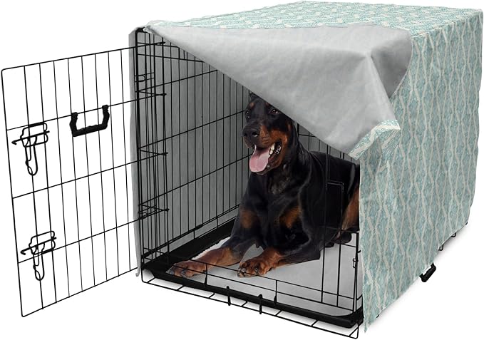 Lunarable Damask Blue Dog Crate Cover, Vintage Antique Pattern with Classic Victorian Motif, Easy to Use Pet Kennel Cover for Medium Large Dogs, 42 Inch, Eggshell Pale Cadet Blue