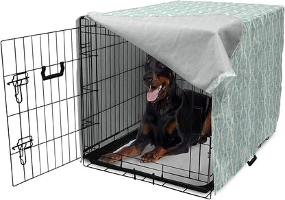 Lunarable Damask Blue Dog Crate Cover, Vintage Antique Pattern with Classic Victorian Motif, Easy to Use Pet Kennel Cover for Medium Large Dogs, 42 Inch, Eggshell Pale Cadet Blue