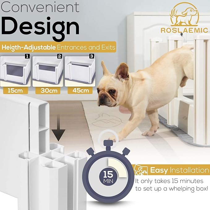 Whelping Box for Dogs and Puppies with Rails, Puppy Whelping Supplies, Suitable for Small Dogs, Guinea Pigs, Bunny, Ferrets, Hedgehogs for Indoors, White
