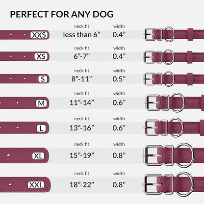 CollarDirect Rolled Leather Dog Collar, Soft Padded Round Puppy Collar, Handmade Genuine Leather Collar Dog Small Large Cat Collars 13 Colors (6 Inch, Pink Smooth)
