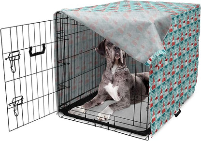 Lunarable Sail Boat Dog Crate Cover, Chevron Zigzag Lines Wavy Ocean Ships Abstract Geometric Summer Season, Easy to Use Pet Kennel Cover for Medium Large Dogs, 48 Inch, Teal Dark Coral White