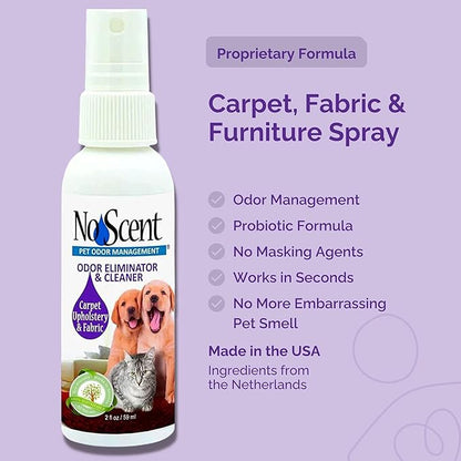 No Scent Carpet Upholstery & Fabric Furniture Spray Spot Cleaner for Wet Dog Smell, Cat Spray, Pet Odor, Urine, Poop & Secretions (2 Fl Oz / 59 mL)