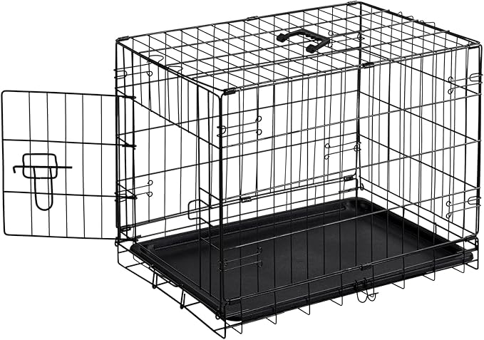 Sweetcrispy 24-Inch Single-Door Dog Crate–Durable Metal Pet Kennel with Secure Lock, Foldable Design, Removable Tray for Easy Cleaning, Portable Puppy Cage for Small Dogs, Ideal for Training & Travel