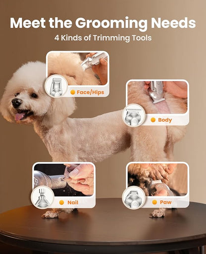 oneisall Dog Clippers and Paw Trimmer with Low Noise, 4 - in - 1 Cordless Dog Grooming Kit with 3 - Level Speed Clippers (7000 RPM) for Grooming Thick Hair, Waterproof Shaver for Dogs and Cats