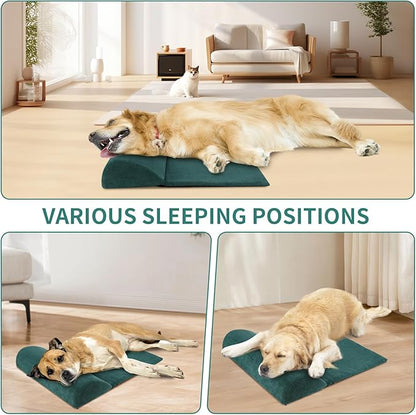 Dog Cat Bolster Pillow with High Resilience Foam, Headrest for Large Dogs, Benefit for Cervical Vertebra and Neck, Easy to Carry, Machine Washable Cover＆Easy to Clean(Green)