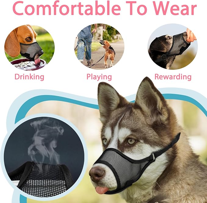 LUCKYPAW Dog Muzzle, Mesh Dog Muzzle for Large Medium Small Dogs, Soft Muzzles for Biting Chewing Fierce Barking, Breathable Muzzle with Adjustable Strap for Training (Black, M(Snout:8.75"-9.5"))