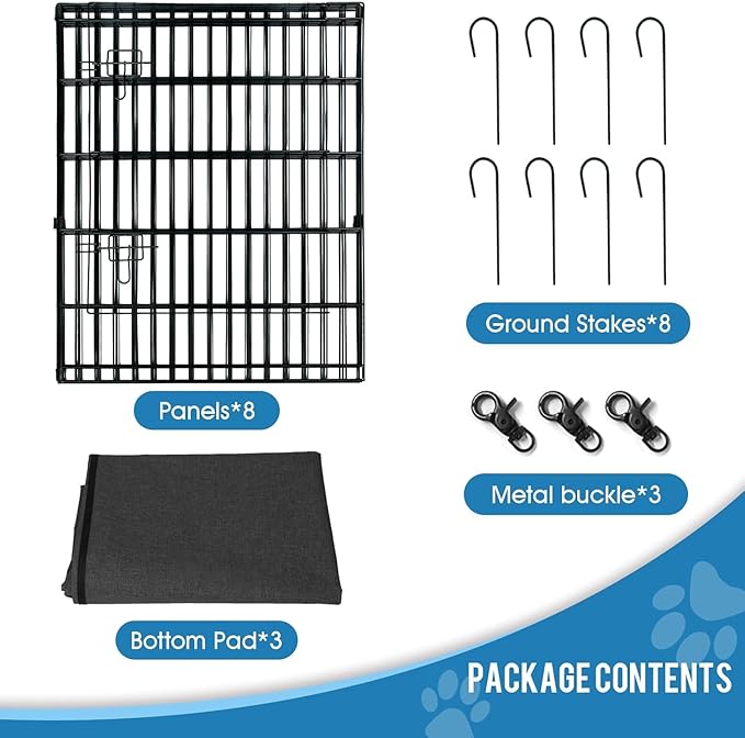 Pet Playpen Dog Pen Foldable Dog Exercise Fence 8 Panels 30 Inch Kennels Pet Playpen Options Ideal for Pet Medium Animals Outdoor Indoor (Playpen with Bottom Pad)