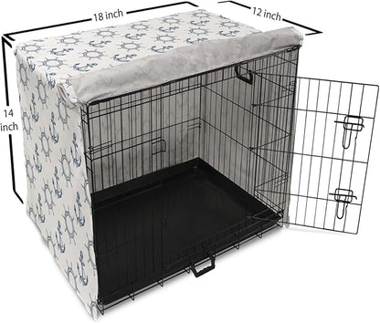 Lunarable Nautical Dog Crate Cover, Marine Elements Anchor Ship Wheel Wind Rose Sailing into The Ocean Theme, Easy to Use Pet Kennel Cover for Small Dogs Puppies Kittens, 18 Inch, Night Blue White