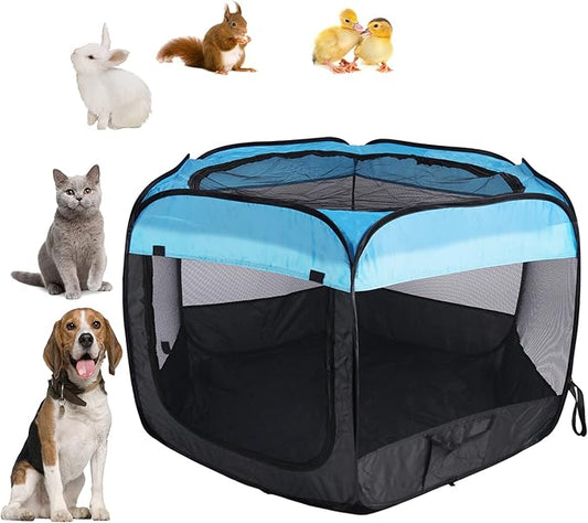Portable Dog Playpen Cat Tent,Pop Up Playpen for Small Middle Dogs Cats Pet Tent Playground, Indoor Outdoor,47x47x30,Blue/Black,1Pack