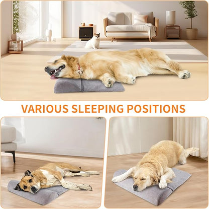 Dog Bolster Pillow with High Resilience Foam, Headrest for Large Dogs, Benefit for Cervical Vertebra and Neck, Easy to Carry, Machine Washable Cover＆Easy to Clean(Grey)
