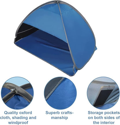 Pop Up Beach Sun Tent, 1 Pack Mini Beach Sun Shade Face Head Shade Protection Tent for Outdoor Picnic Beach Camping, Blue, L