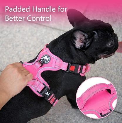 PoyPet No Pull Dog Harness, No Choke Reflective Dog Vest, Adjustable Pet Harnesses with Easy Control Padded Handle for Small Medium Large Dogs(Pink Matching Trim,XS)