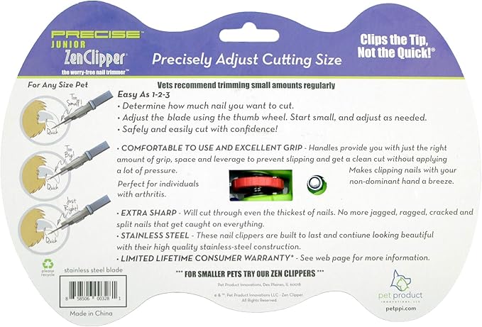 Zen Clipper Precise Safer Pet Nail Trimmer - Fully Adjustable Pet Claw Clipper for Dogs and Cats - Trims only The Amount of Nail You Chose Quick, Clean and Quiet Cut - Patented (Regular)