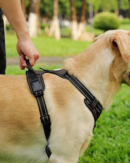 Joytale No Pull Dog Harness Medium Sized Dog, Reflective Pet Vest with Front Clip, Adjustable Soft Padded Harnesses with Easy Control Handle for Training and Walking, Brown, M