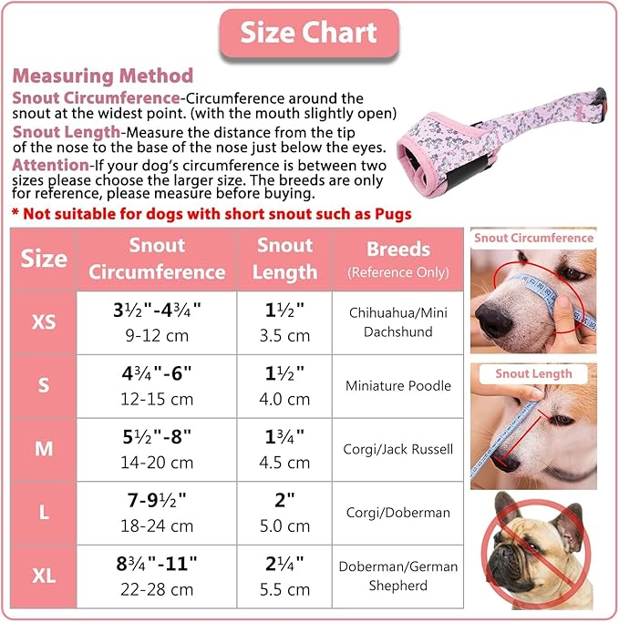 LUCKYPAW Dog Muzzle, Soft Dog Muzzles for Small Medium Large Dogs, Breathable Muzzles to Stop Biting and Chewing with Pattern, Allows Panting and Drinking (L-(Snout 7"-9½"), Pink Unicone)