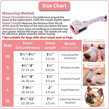 LUCKYPAW Dog Muzzle, Soft Dog Muzzles for Small Medium Large Dogs, Breathable Muzzles to Stop Biting and Chewing with Pattern, Allows Panting and Drinking (L-(Snout 7"-9½"), Pink Unicone)
