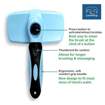 Dog Slicker Brush, Self Cleaning, Shedding and Grooming Tool for Pets, Best Dog Brush with Easily Retractable Bristles to Remove Hair Instantly