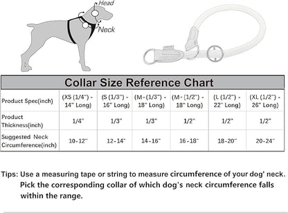 Braided Rope Collar, Pro Training Dog Collar, No Pull Round Martingale Collar, Slip Collar with Slidable Stop Ring - Ideal for Extra Small Dogs (XS (1/4") - 14" Long, Black)