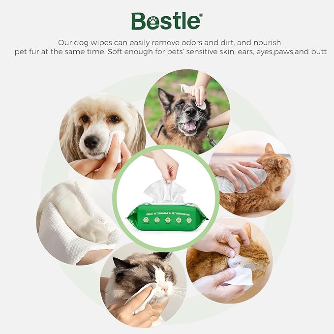 Dog Wipes, 100 Count Pet Grooming Wipes, Conditioning Shine Coat, Cleaning and Deodorizing, Pet Wipes for Dogs & Cats, for Sensitive Skin (Aloe Vera)