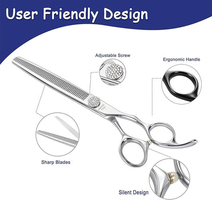 Professional Thinning Dog Grooming Scissors with Simulation Diamond 440C Stainless Steel Polished Pet Cat Thinner Blender Shears for Groomers and Home users 8''