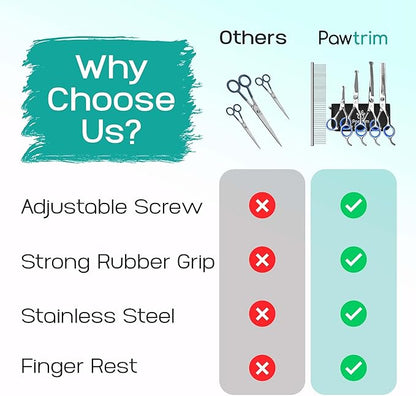 Professional Pet Grooming Kit – 6 in 1 Dog Grooming Scissors Kit - Dog & Cat Grooming Supplies - Adjustable Screw Scissors, 4CR Stainless Steel Dog Clippers, Hair Thinning Shears, Rubber Grips