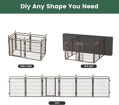 Gardner Pet Dog Playpens, 32" H 6 Panels Dog Pen Outdoor/Indoor Dog Fence Exercise Pen for Small/Medium/Large Dogs, Foldable Pet Play Yard Gate with Gravity Automatic Lock, Pet Playpen, Brown