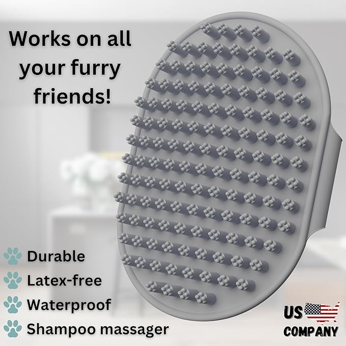 Dog Bath Brush - Silicone Grooming and Shedding Brush for Dogs & Cats, Puppy Essentials Dog Shampoo Brush, Pet Hair Removal Tool for Deep Clean & Massage