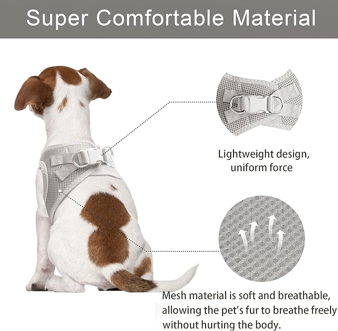 TwoEar Dog Vest Harness Reflective, No-Pull Pet Harness Easy Control with Breathable Mesh, Soft Puppy Step-in Harness No-Choke for Outdoor Walking, Training for Small Dogs(S, Grey)