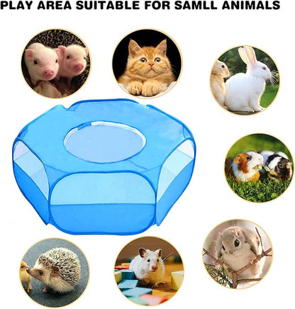 Small Animals Playpen, Breathable & Waterproof Pet Playpen Cage Tent with Zippered Cover Outdoor/Indoor Portable Fence Tent for Puppy/Kitten/Rabbits/Hamster/Chinchillas/Guinea Pig (Blue)